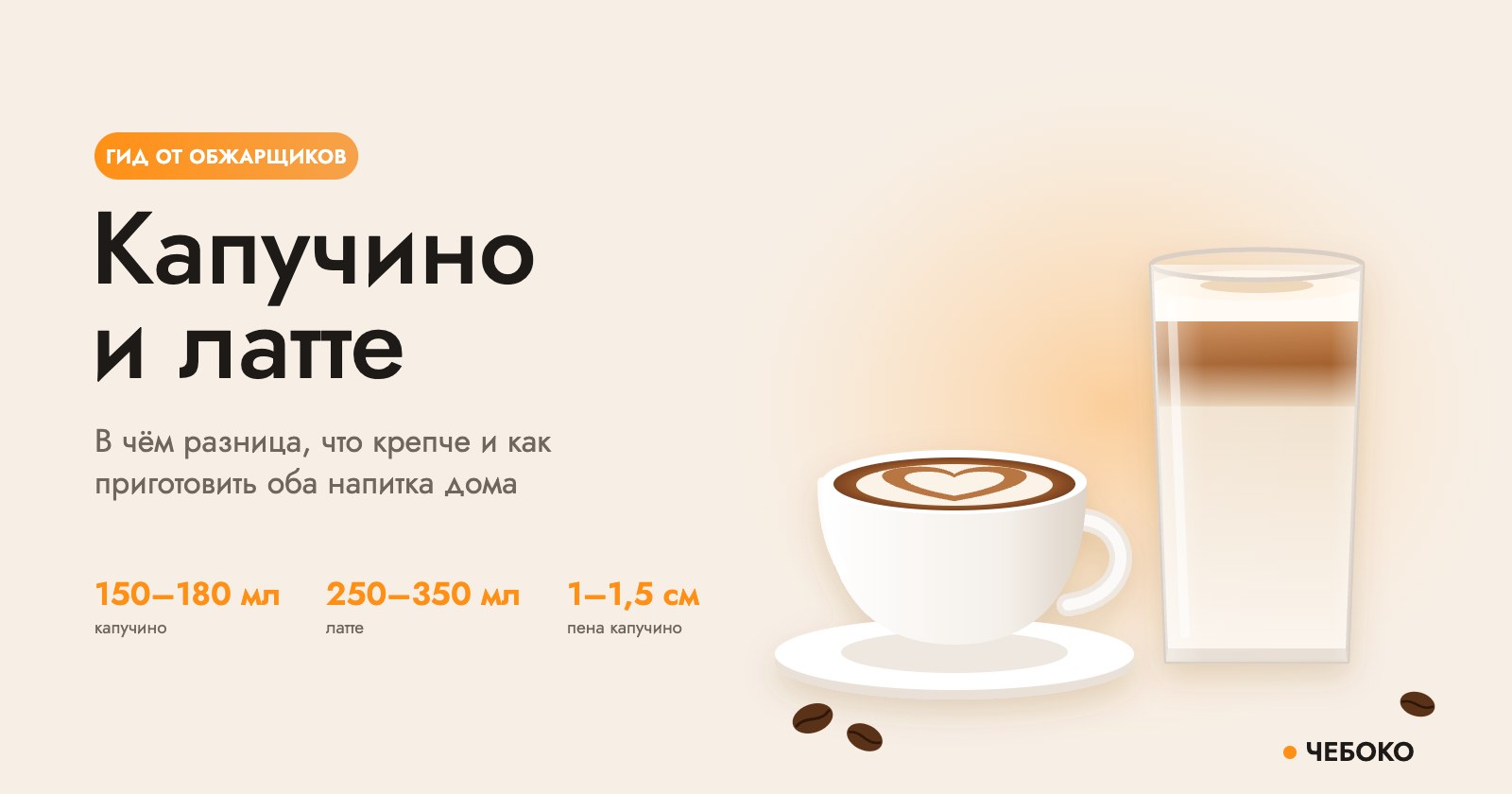 Капучино и латте: чашка капучино с латте-артом и высокий стакан латте