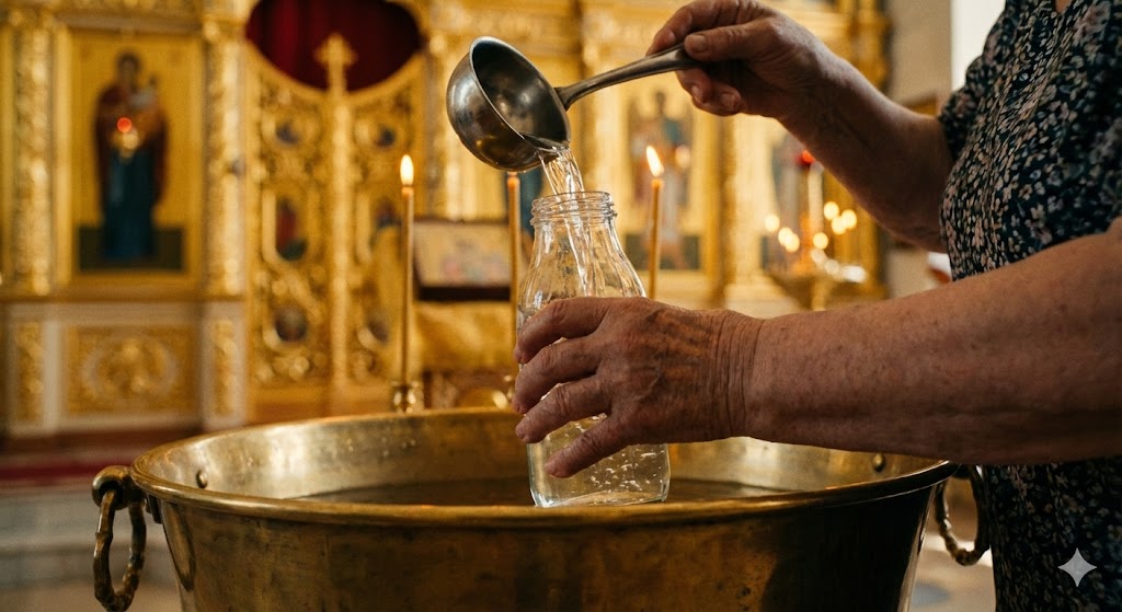 Верующие набирают крещенскую воду в храме