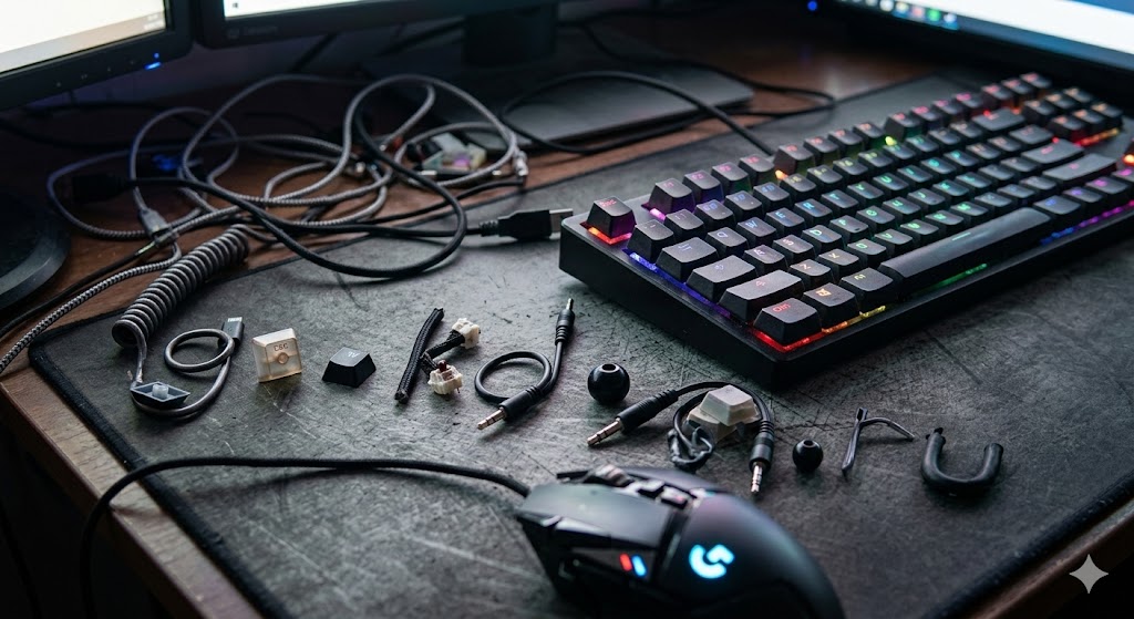Геймерское рабочее место с подсветкой и клавиатурой.