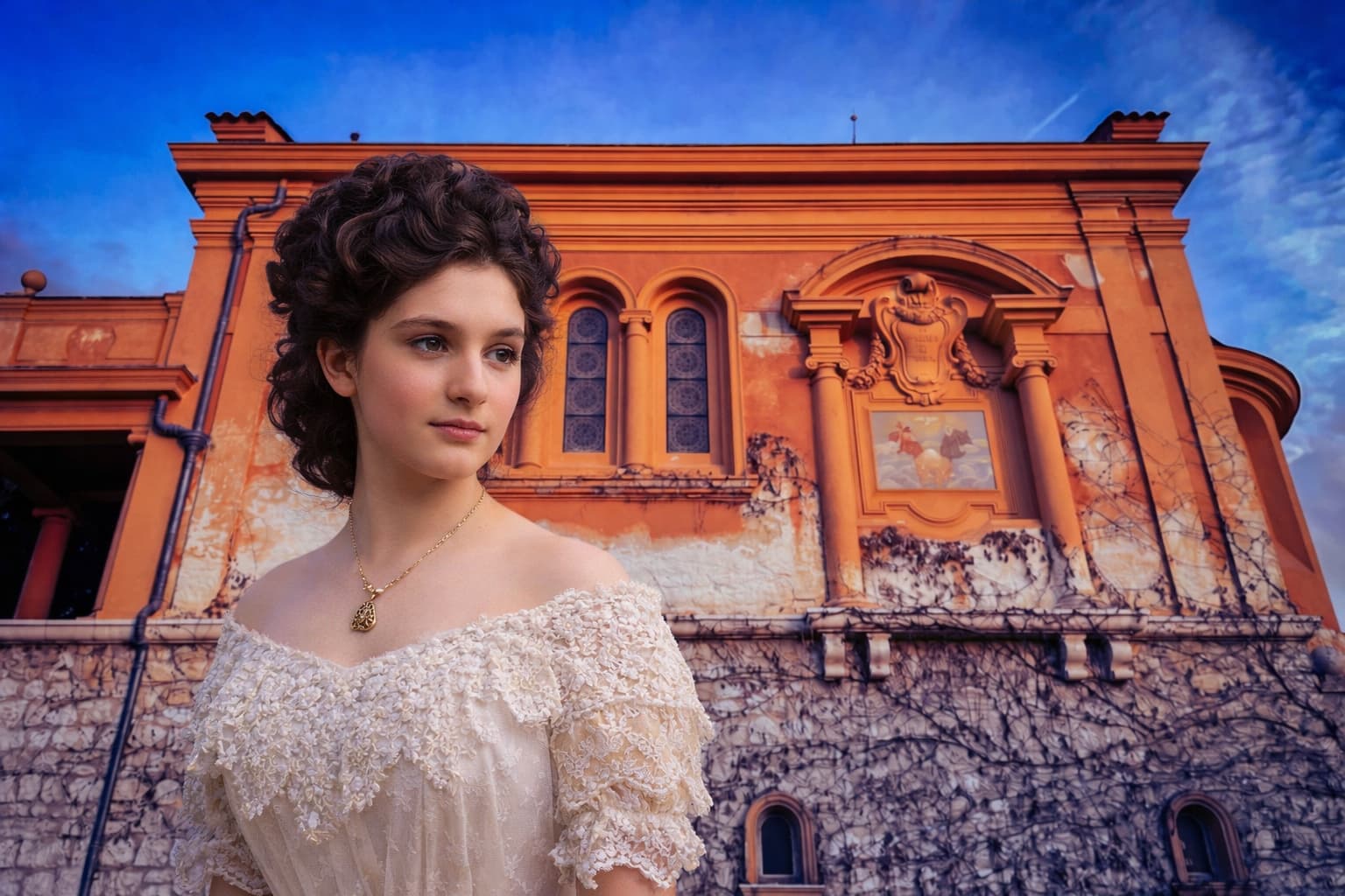 Mercedes Jellinek in Nice in front of a historic building near her burial place on the French Riviera