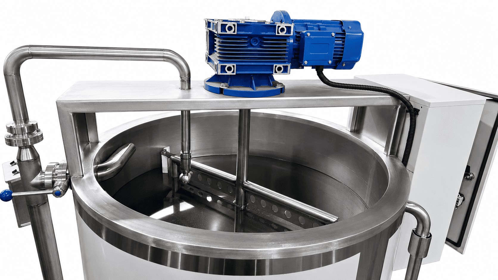 Открытая ванна, рамная мешалка со скребками и рубашка нагрева-охлаждения