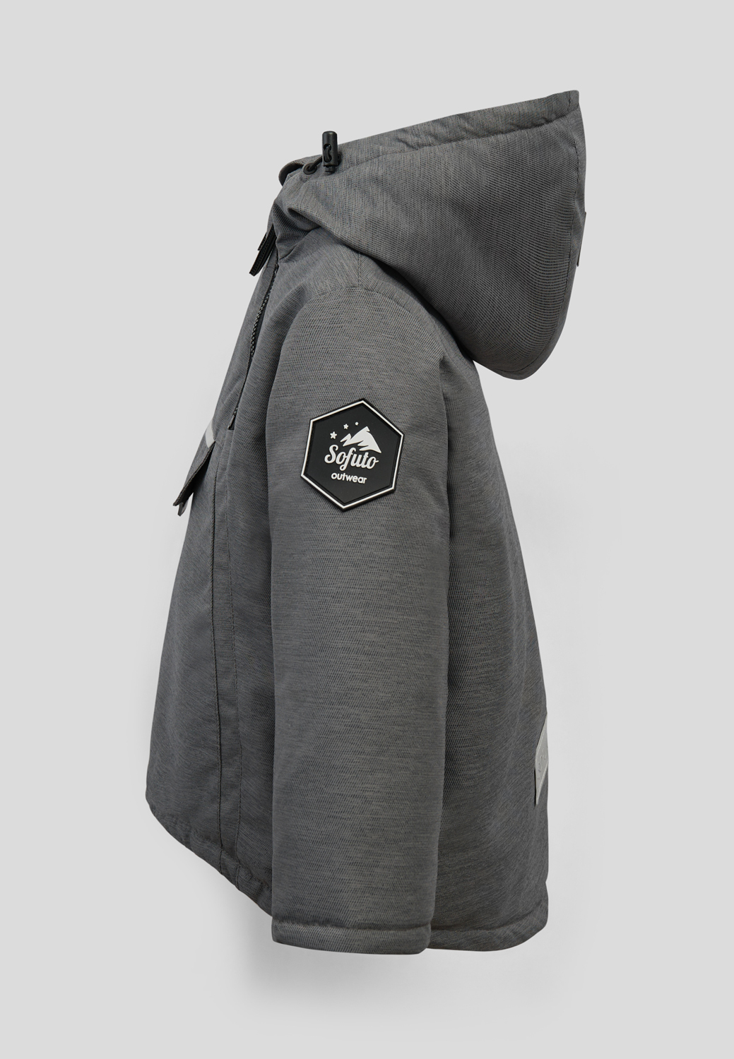 детская куртка серого цвета вид сбоку