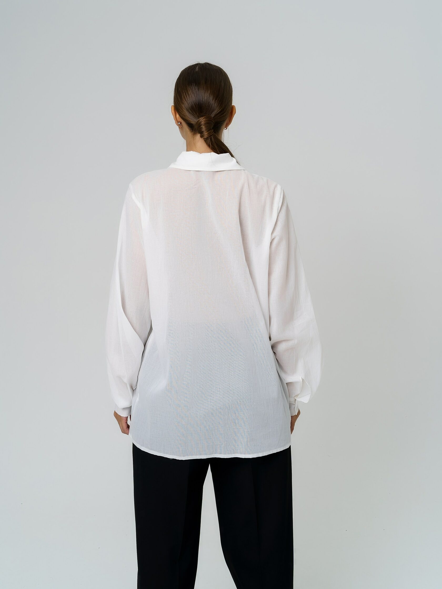 дизайнерская рубашка из полупрозрачного белого хлопка Длинные рукава