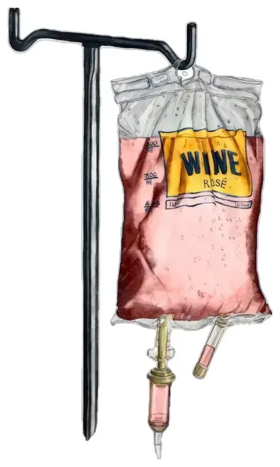 Капельница с пакетом, на котором написано Wine