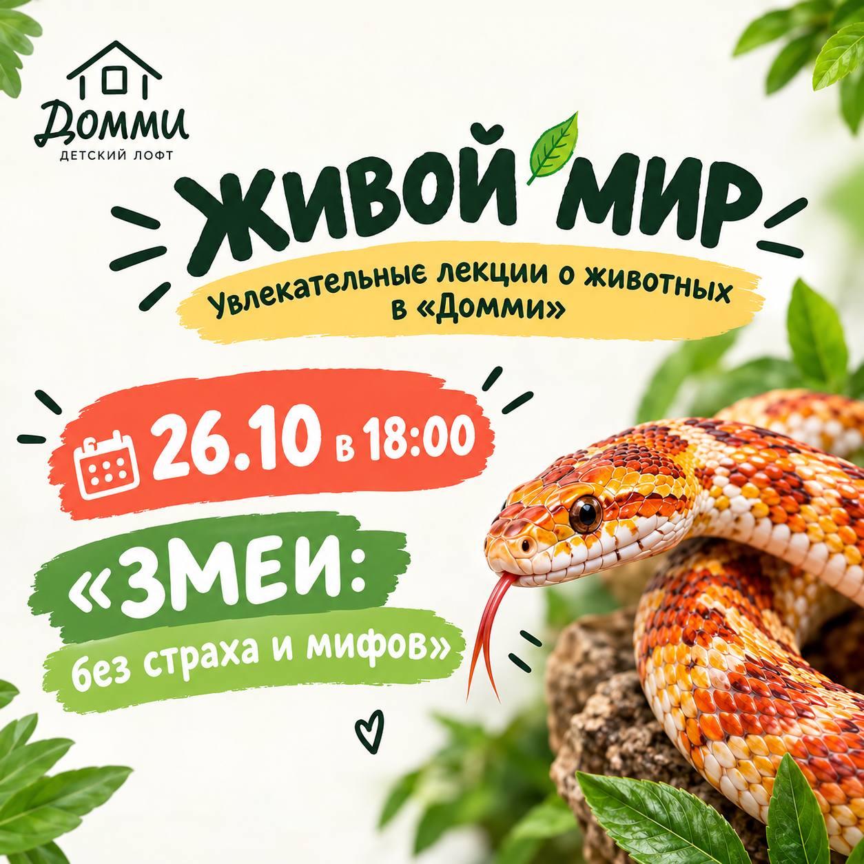 Живой мир, лекция Змеи: без страха и мифов 26 октября