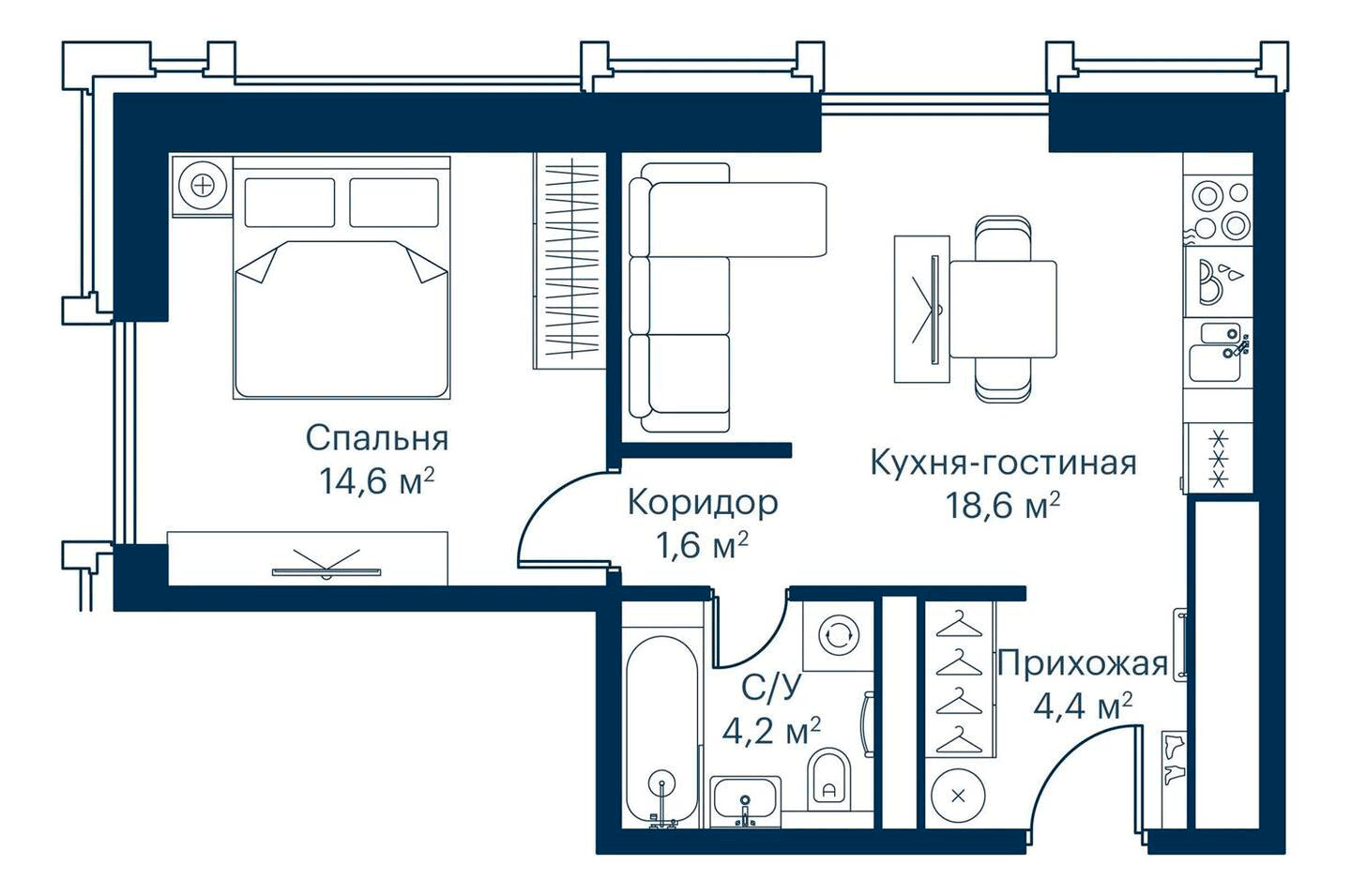 2-комн 63,7 м²