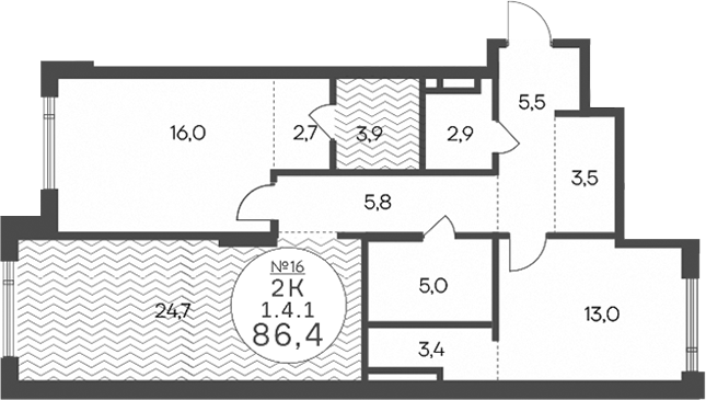 3-комн 86,4 м²