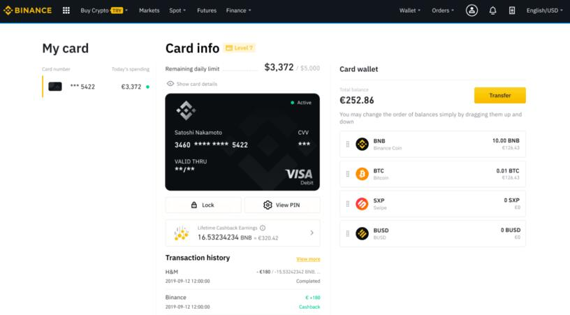 Оплата по криптокарте: Binance card