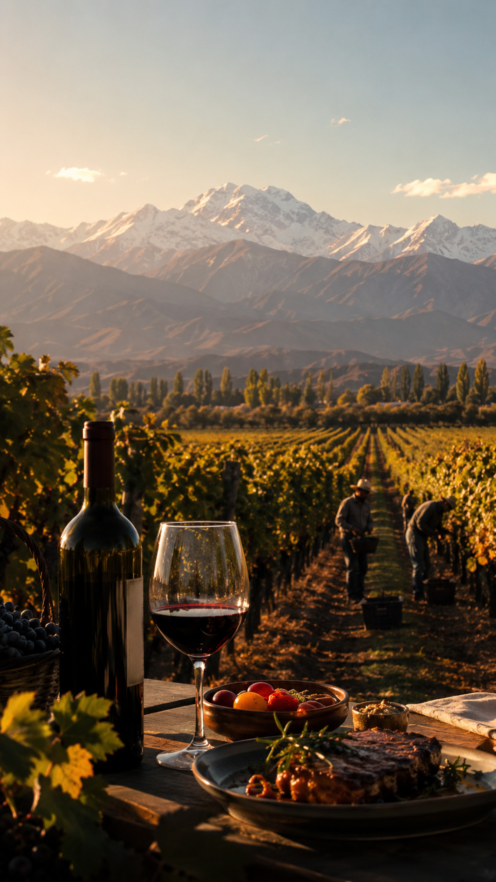 Malbec vineyards and the Andes in Mendoza