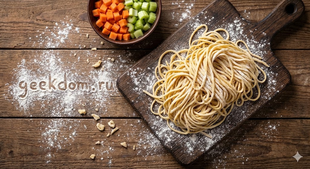 Ингредиенты для приготовления домашней лапши и овощи для супа.