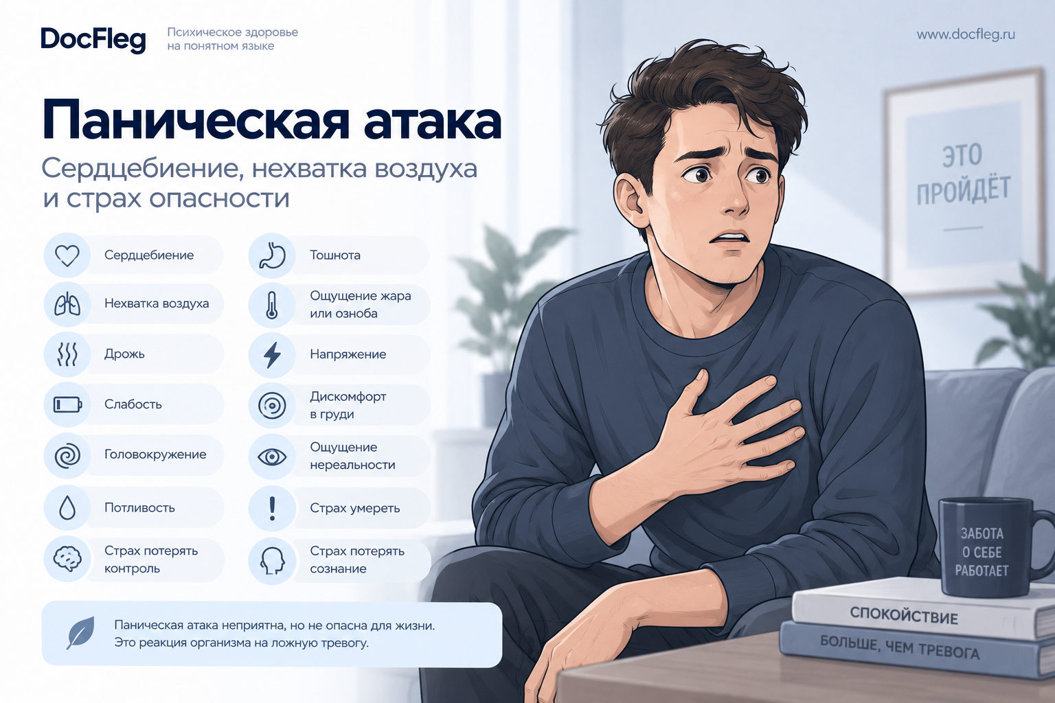 Паническая атака: сердцебиение, нехватка воздуха и страх опасности