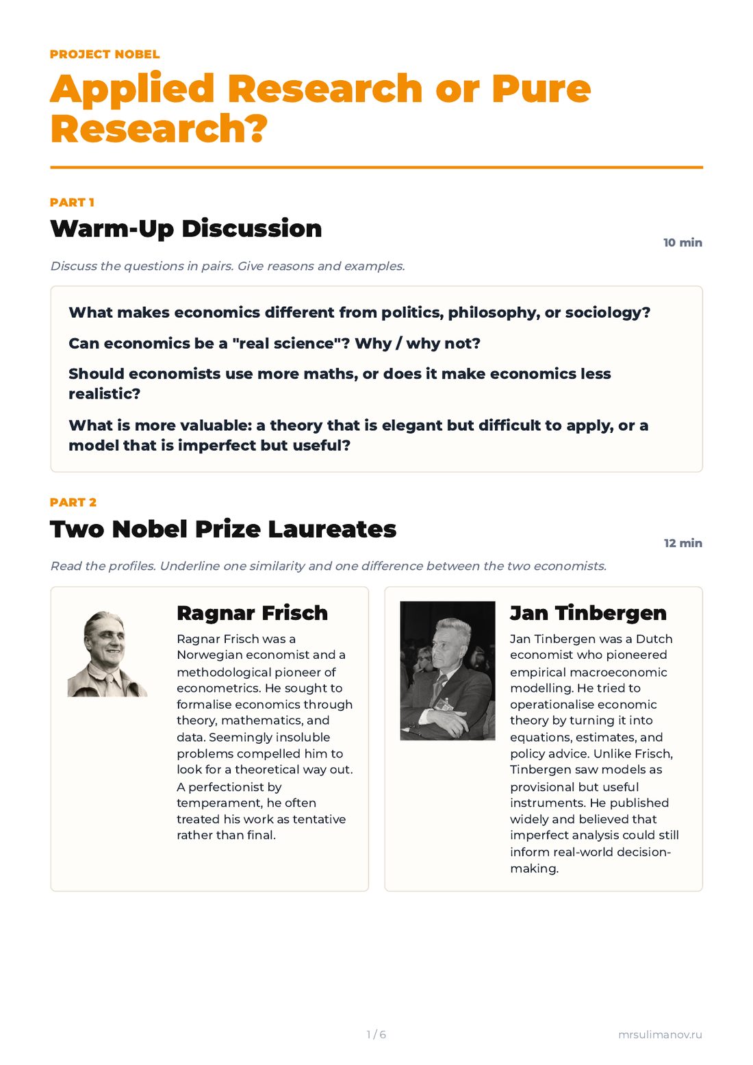 Project Nobel: Applied Research or Pure Research? — чтение и дискуссия об экономистах