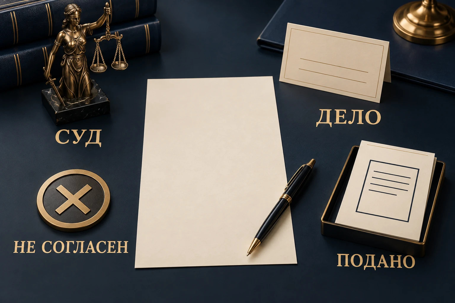 Концептуальная схема документов к возражениям: данные суда, номер дела, заявление о несогласии и подтверждение подачи