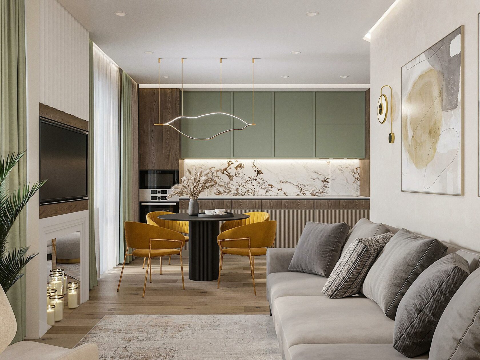Дизайн-проекты трехкомнатных квартир в стиле современная классика площадью 90 кв.м.