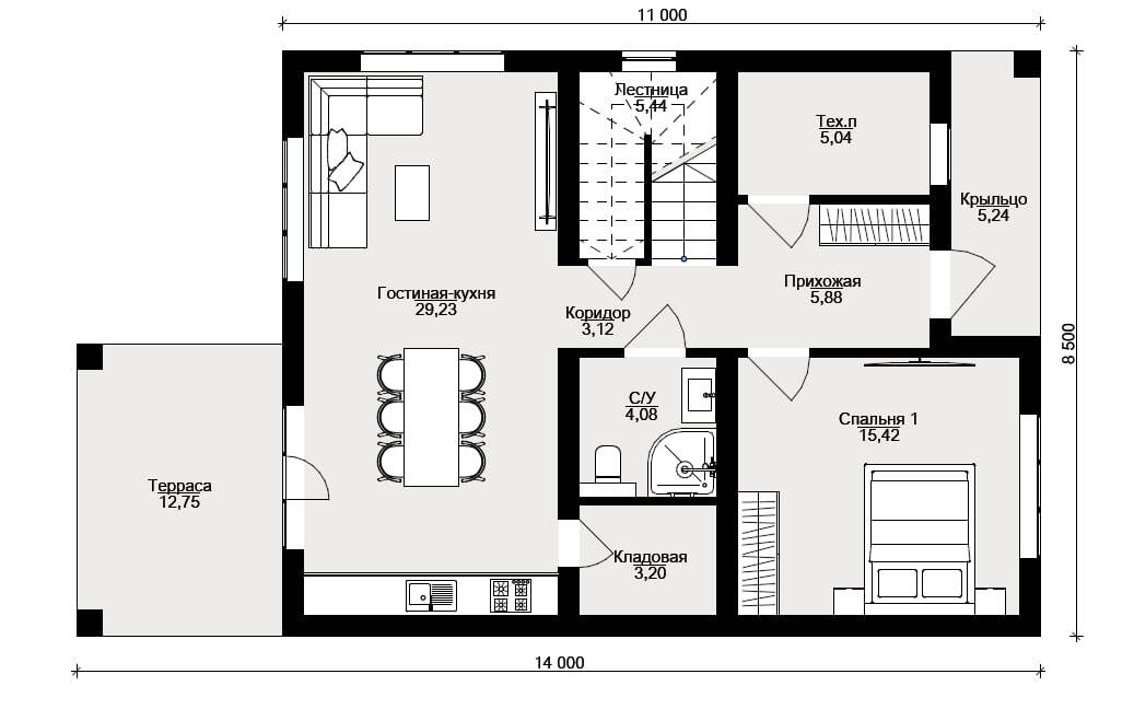 Планировка дома «Молодость», 1 этаж — 153 м²