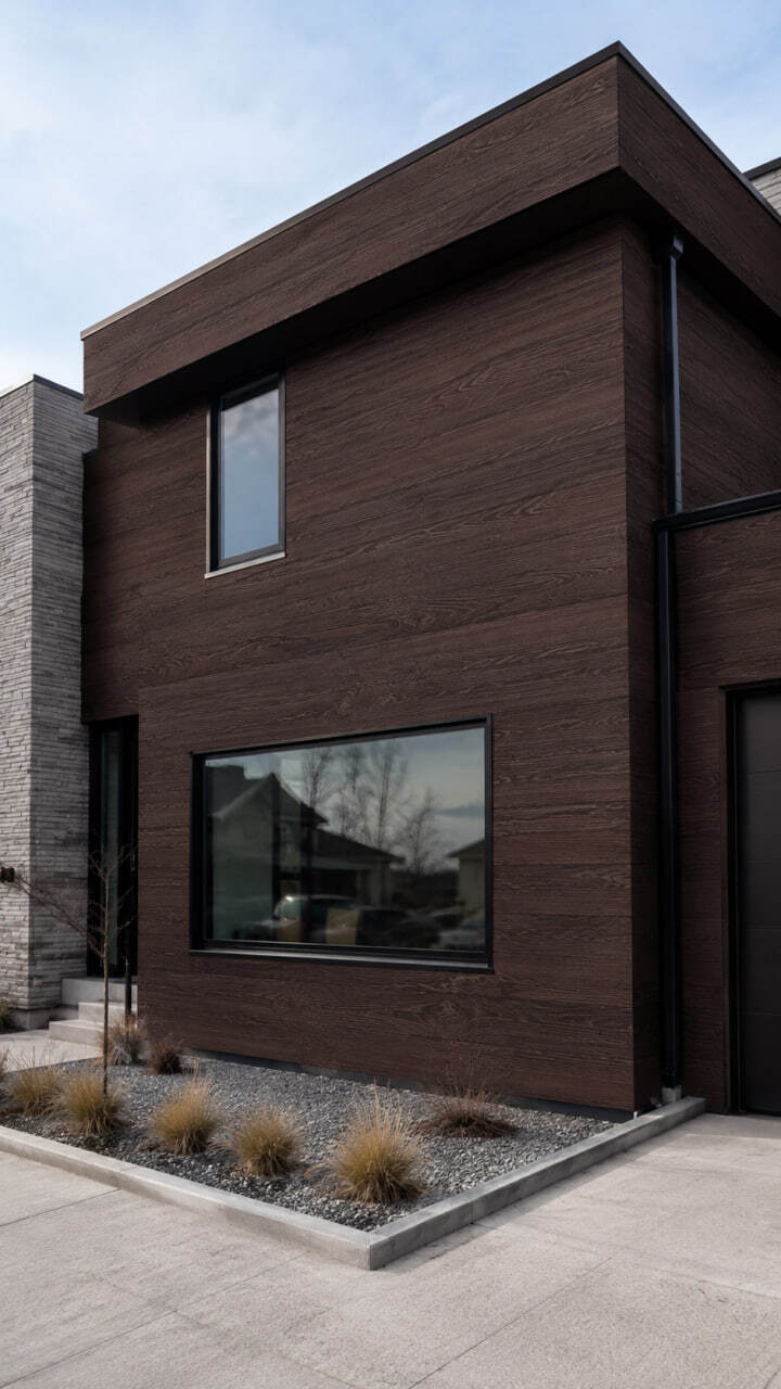 Flexible Tile Imitating Wenge Wood for a Strict and Modern Facade