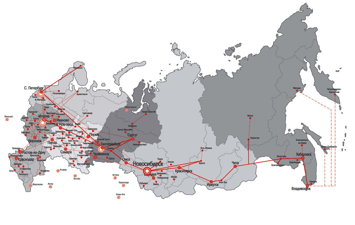 Карта железных дорог РЖД по России