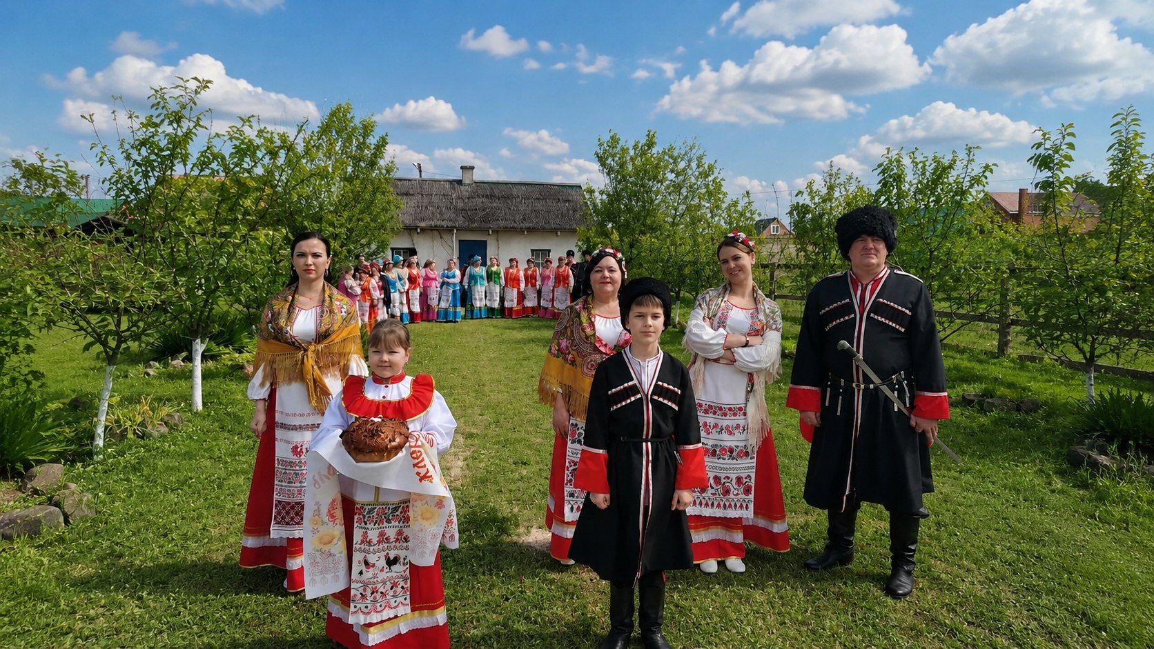 Казаки встречают гостей на казачьем подворье в Должанке