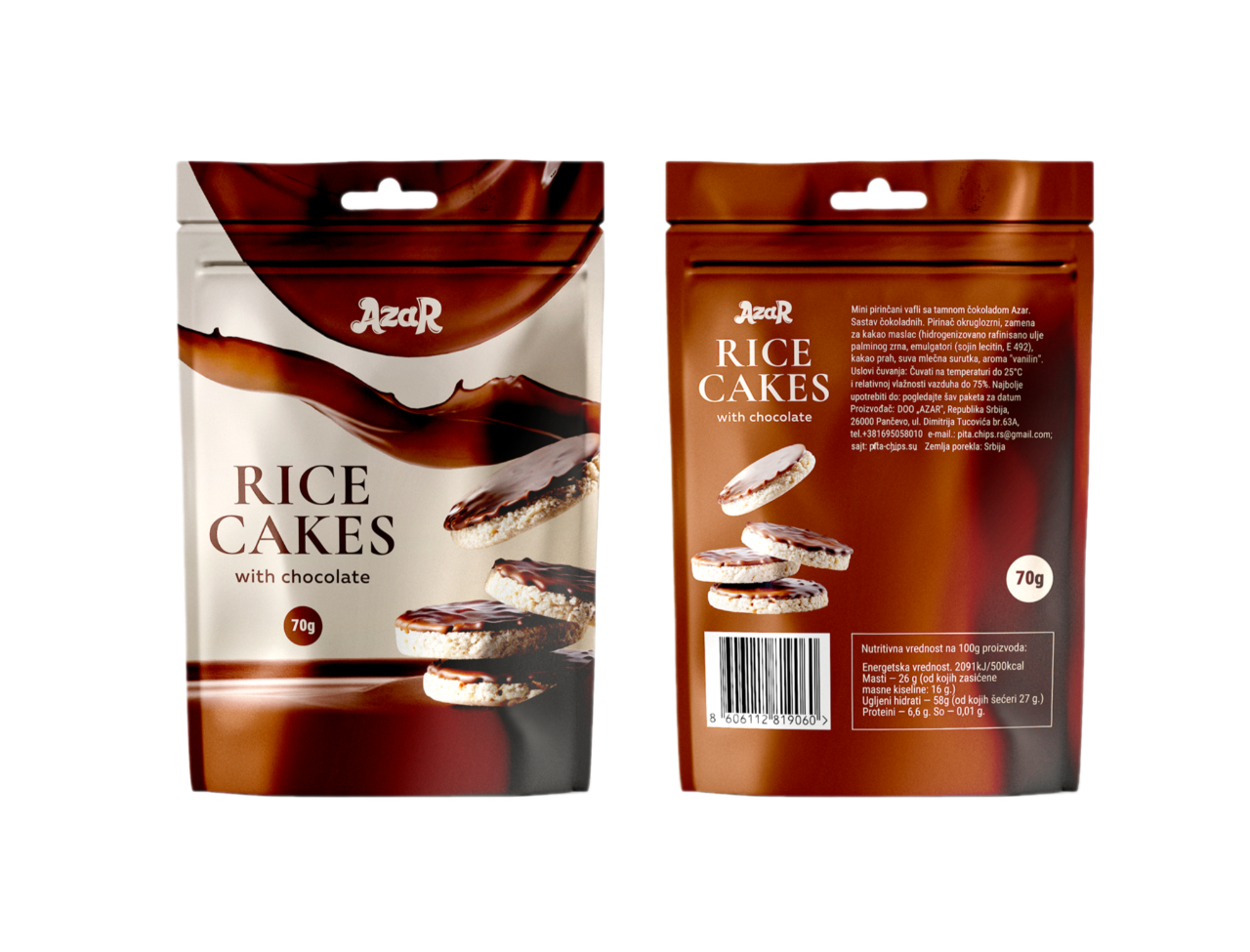 Chocolate-coated rice cakes