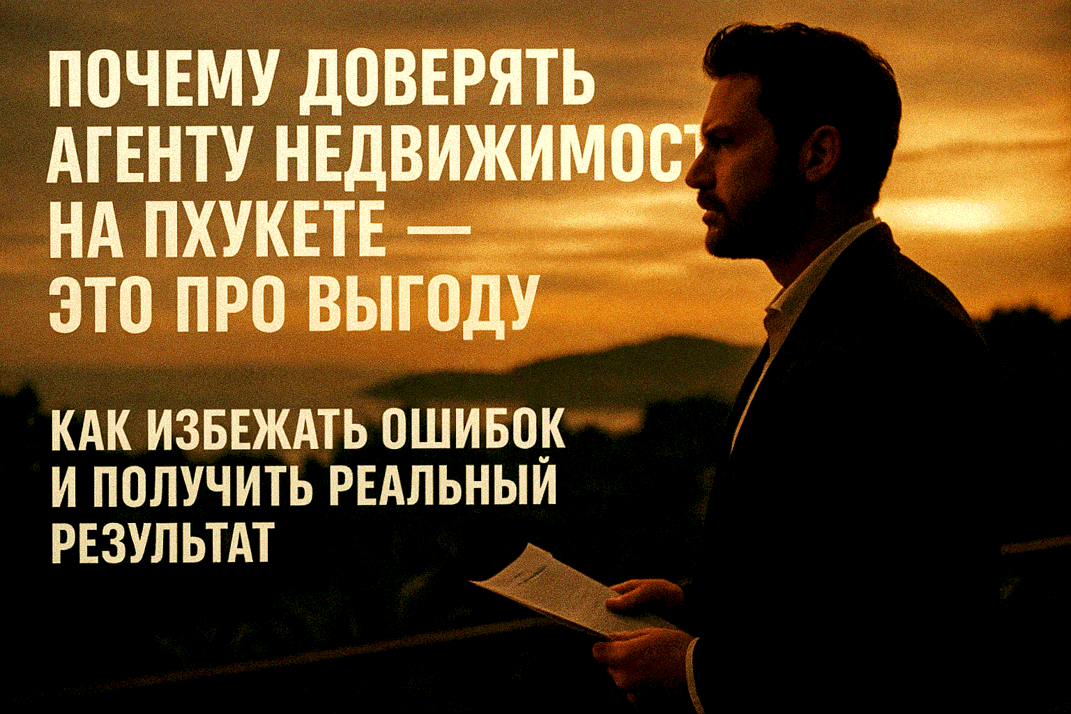 Агент — не посредник, а фильтр  На Пхукете тысячи объявлений: красивые фото, низкие цены, “горящие” предложения. Но за 10 минут общения становится ясно — половина из них не существует или давно недоступна. Именно здесь агент и становится вашим фильтром от