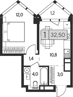 1-комн 32,50 м²