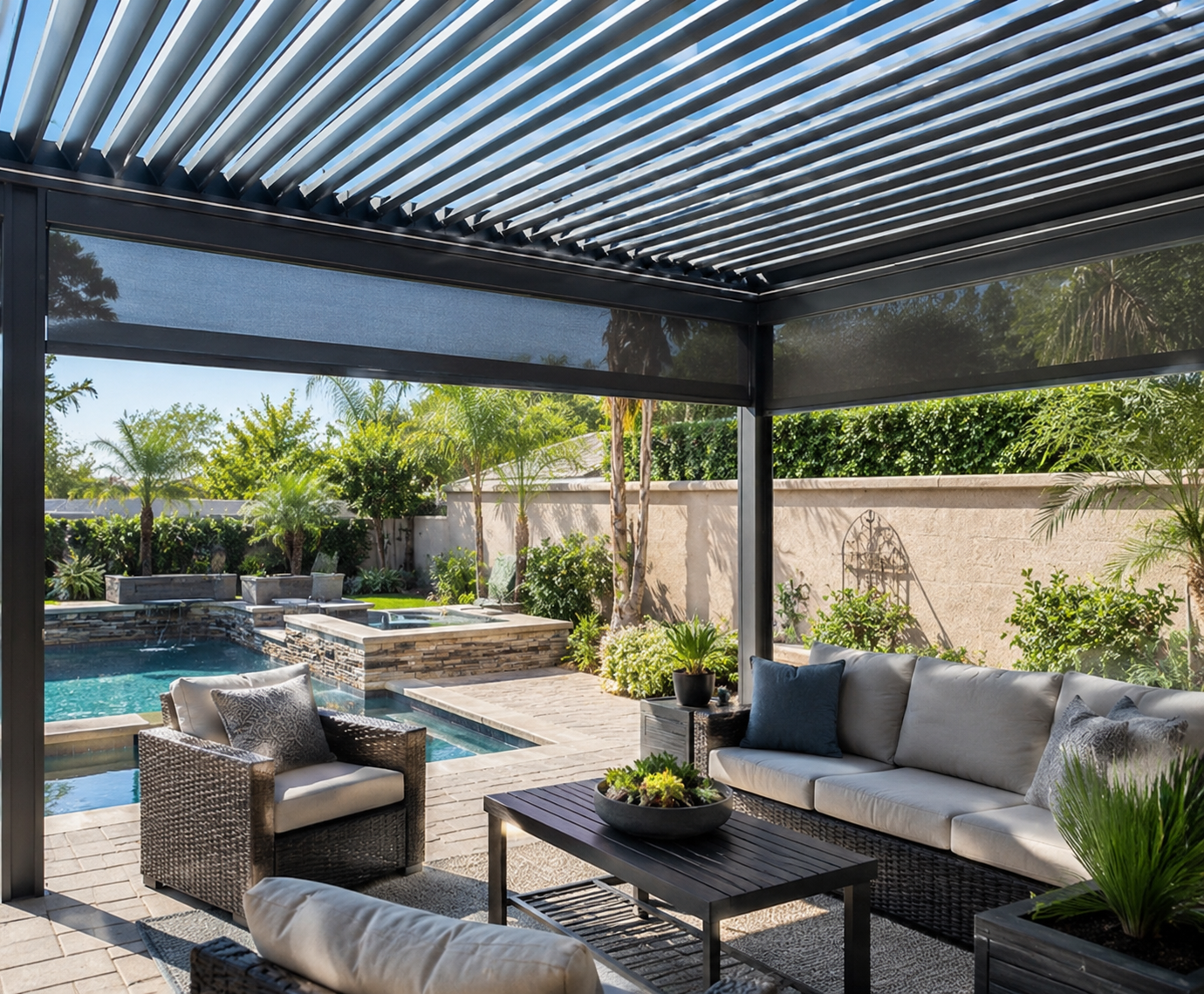 review example from Turtle Rock Irvine homeowner with aluminum pergola and side screens