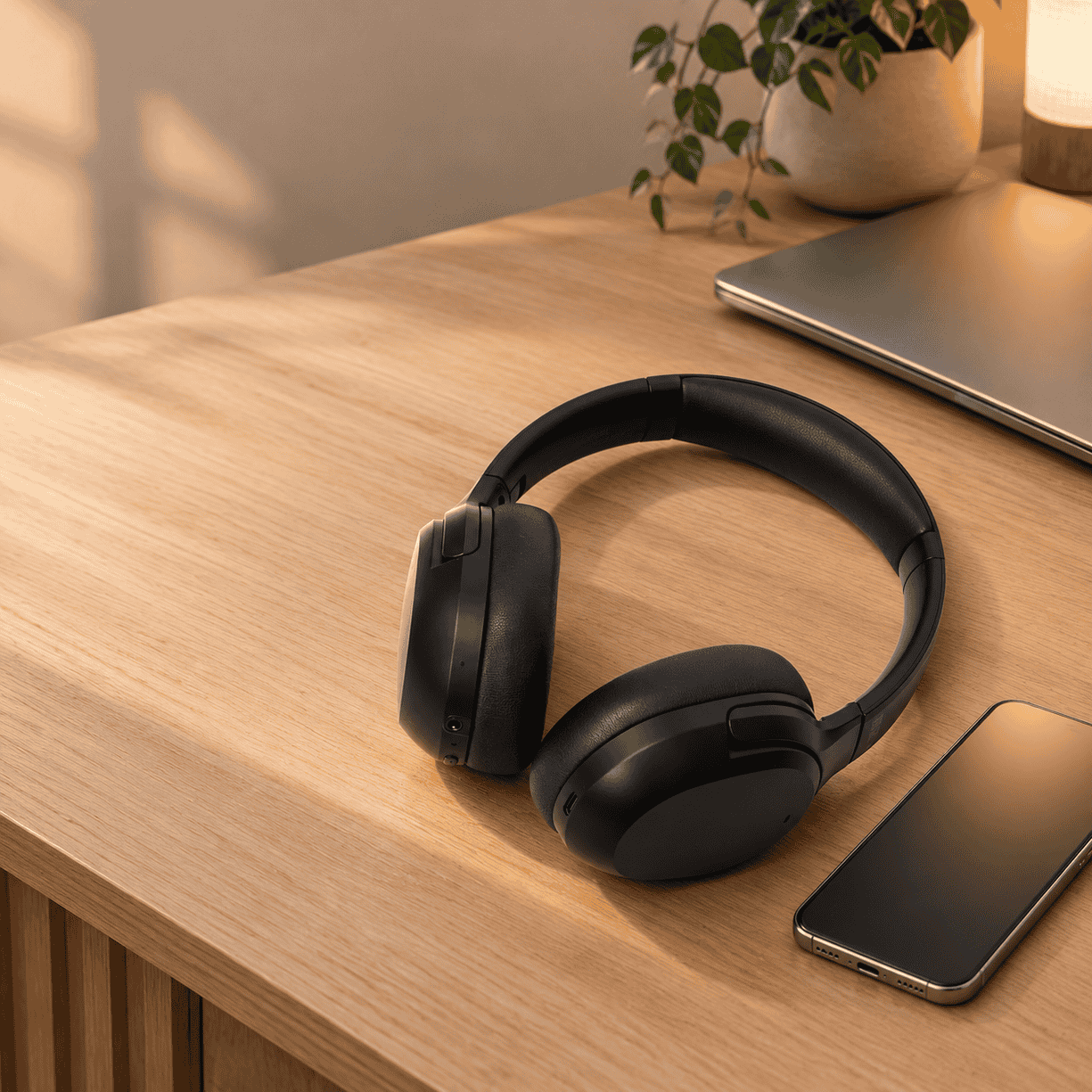 Наушники MEG рядом со смартфоном после повторного Bluetooth подключения