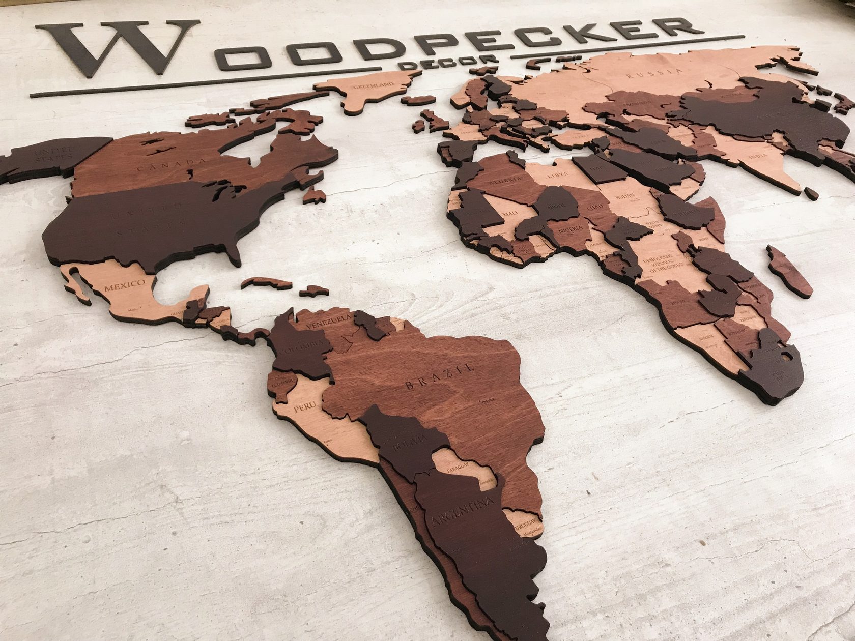 Карта мира деревянная многоуровневая