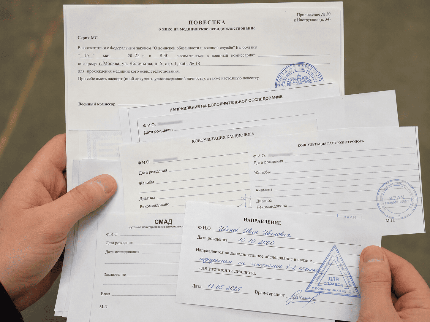 Возможные решения призывной комиссии: призыв, отсрочка, зачисление в запас, негодность