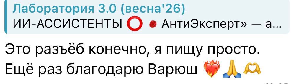 Сообщение участницы: благодарность за ИИ-ассистента программы
