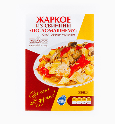 Жаркое из свинины «По-домашнему» с картофелем жареным от производителя Мерилен — замороженный полуфабрикат. Масса нетто: 380 гр.