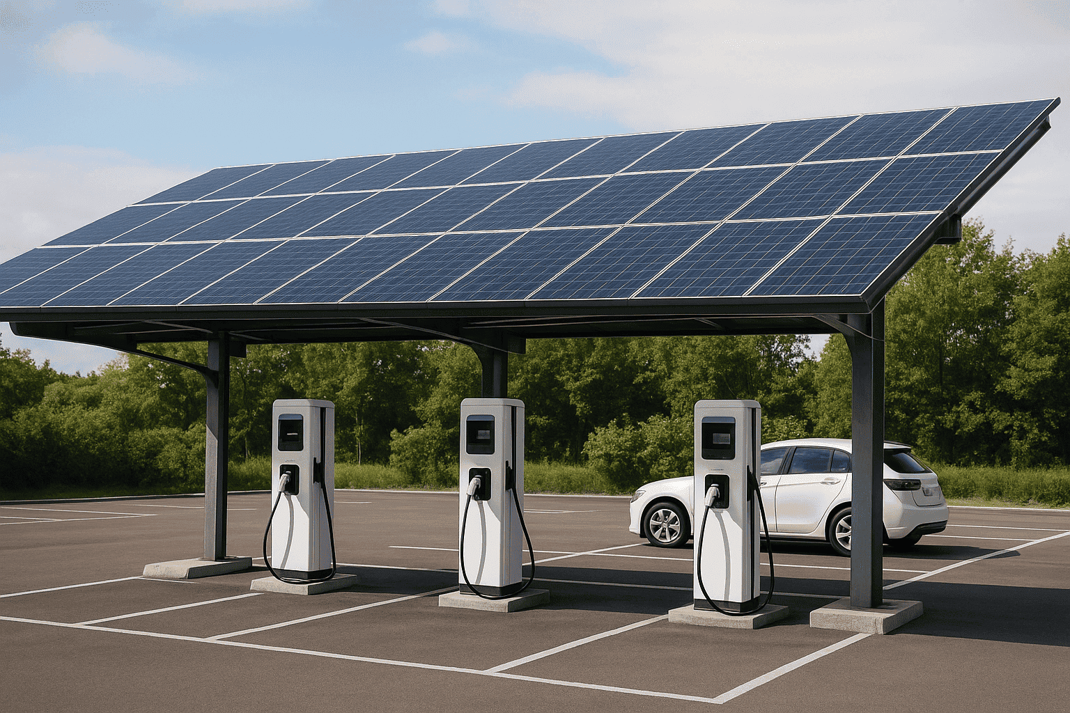Навес с солнечными панелями для заправки электромобилей