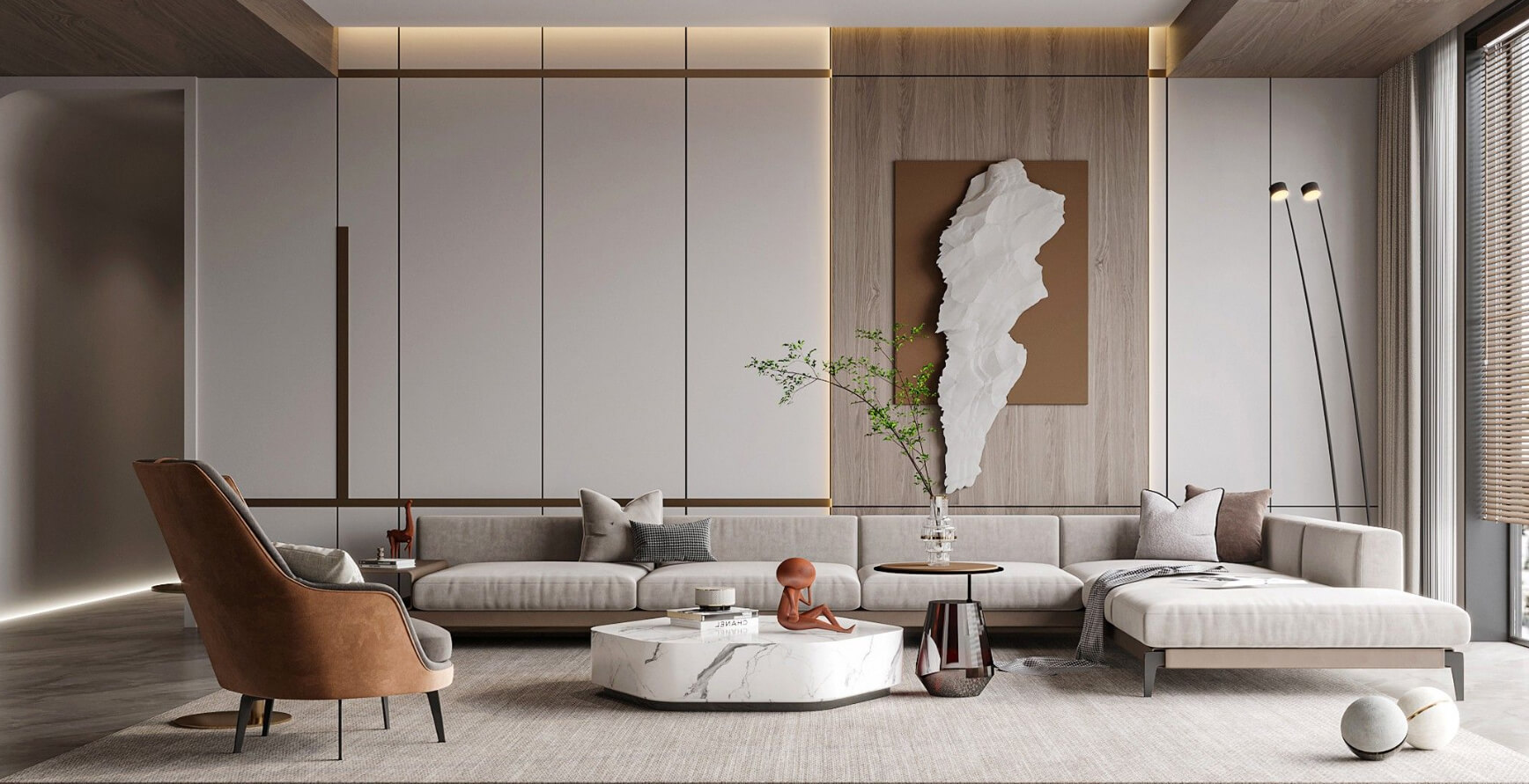 интерьер гостиной в бежевых тонах