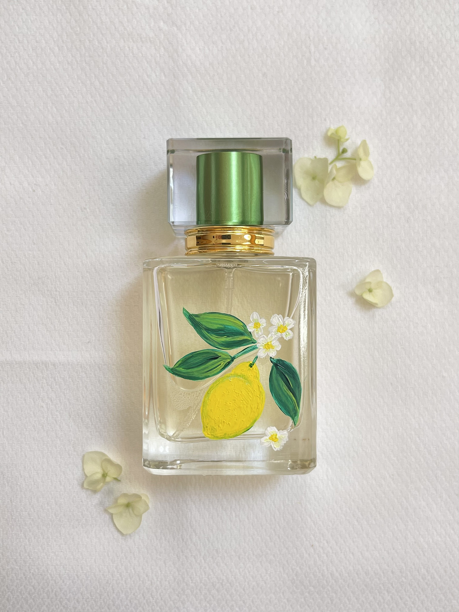 Lemons. Custom painted perfume bottle