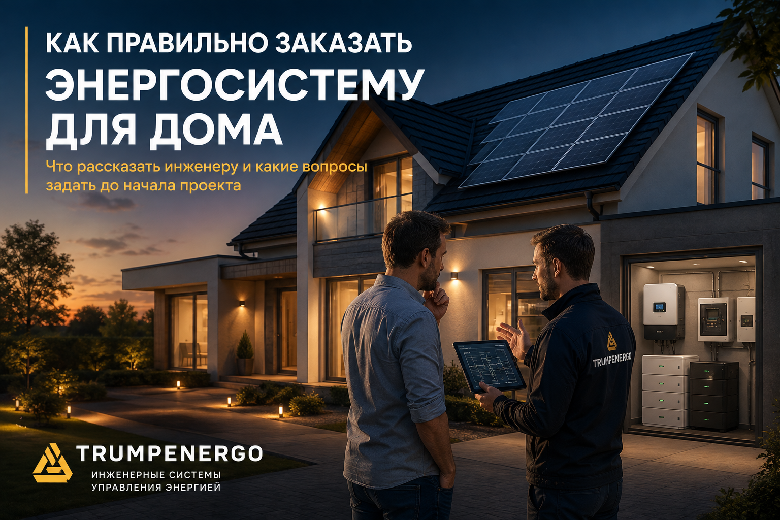 Дом с солнечными панелями и системой накопления