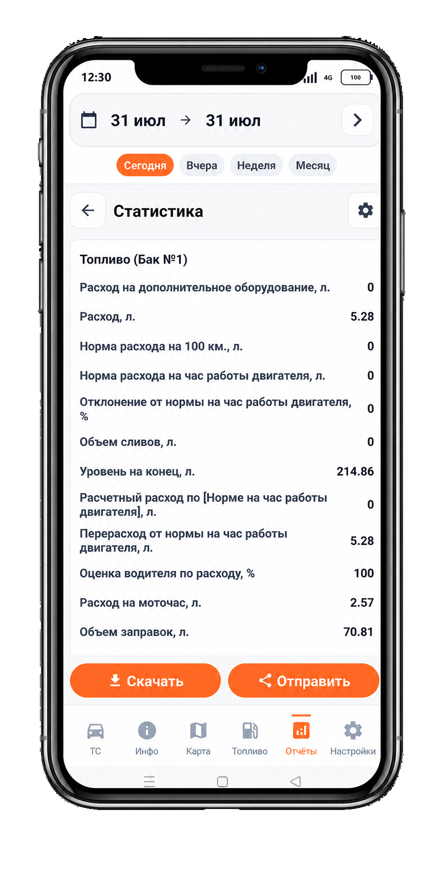 Экран Отчёты
