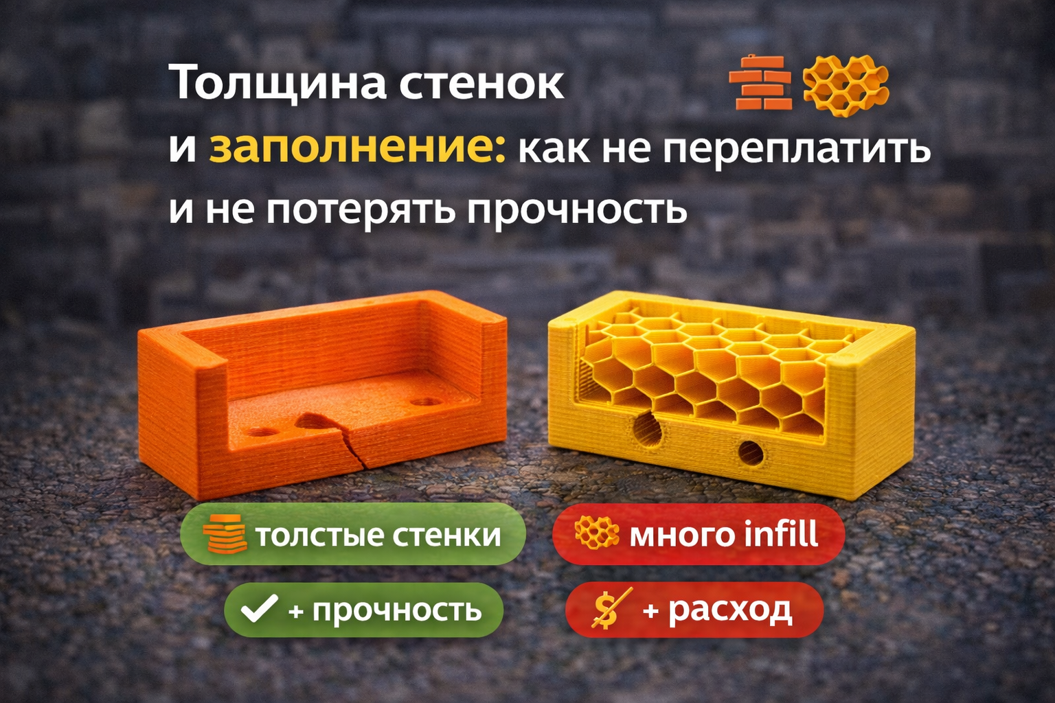 Толщина стенок и заполнение: как не переплатить и не потерять прочность ️