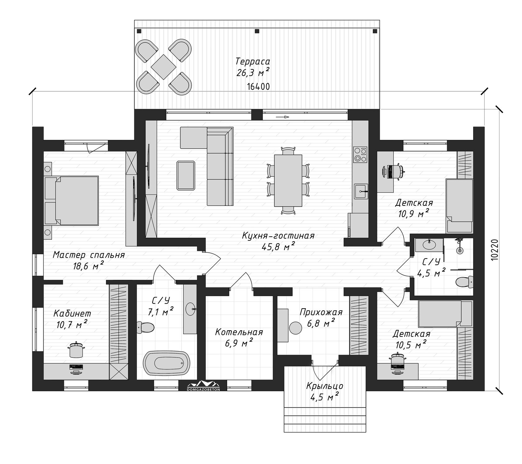 Популярный проект \"Коркино\" |Одноэтажный загородный дом в скандинавском ...