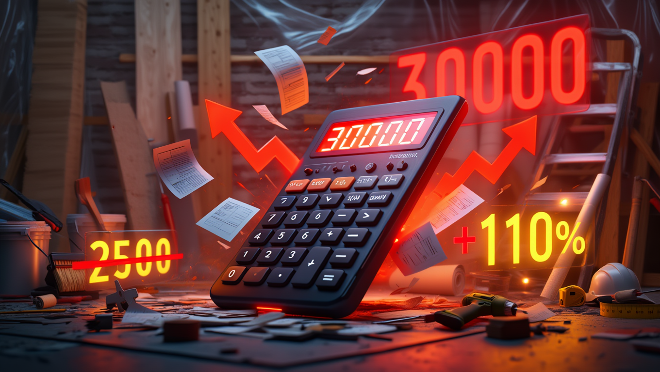 Калькулятор показывает рост цены на ремонт с 2500 до 30000 рублей за квадратный метр в Красногорске