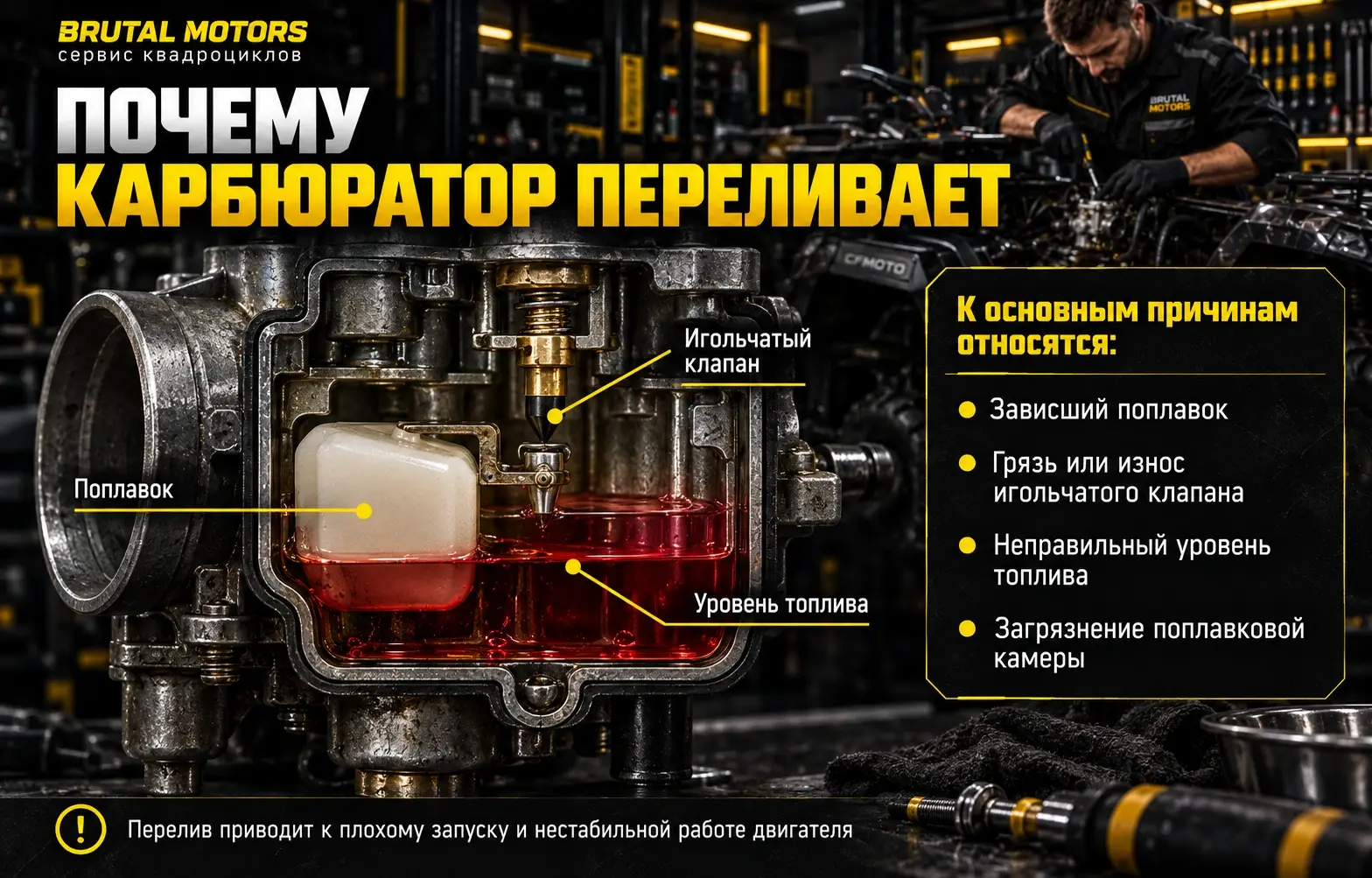Почему карбюратор квадроцикла переливает