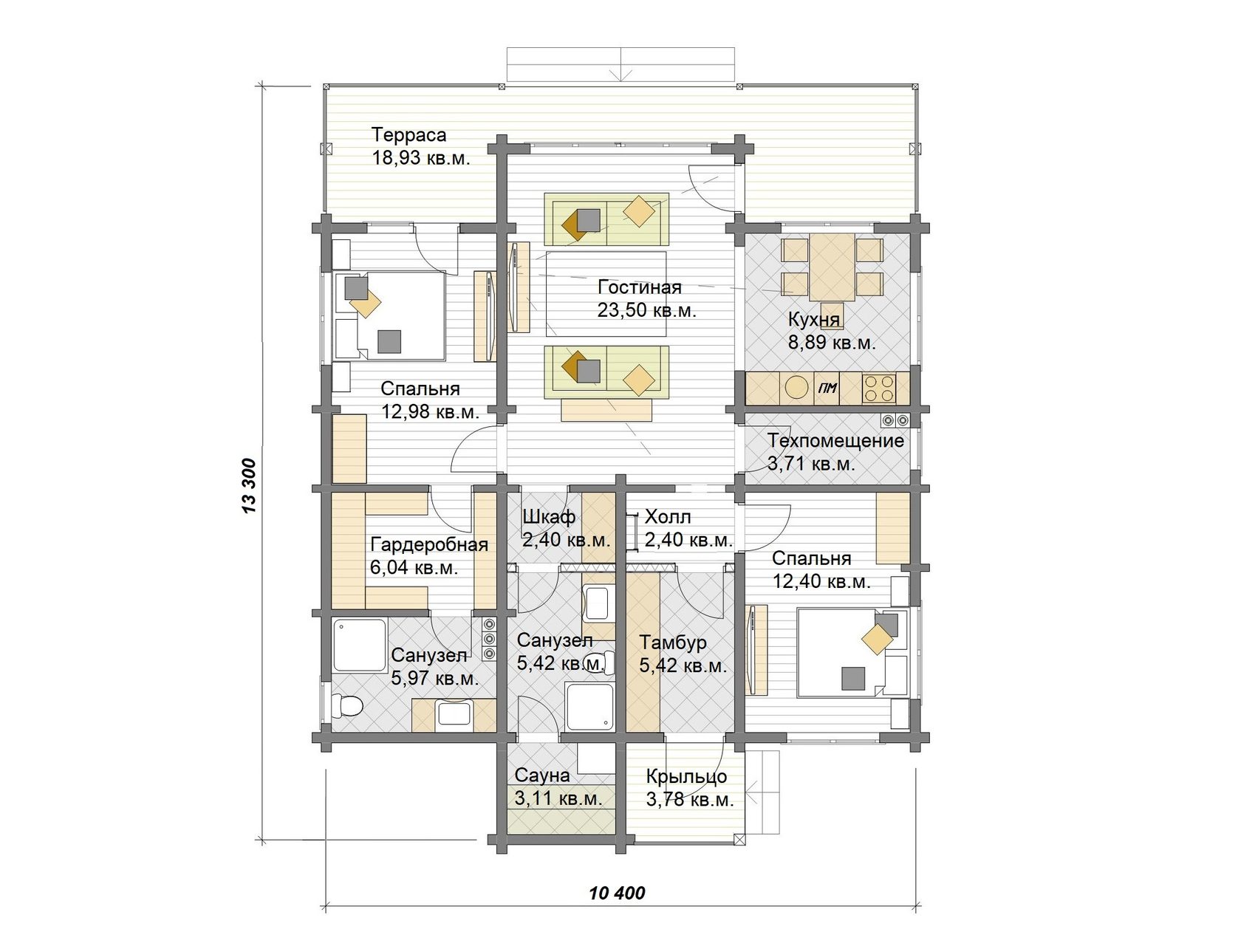 планировка дома в один этаж с 4 спальнями