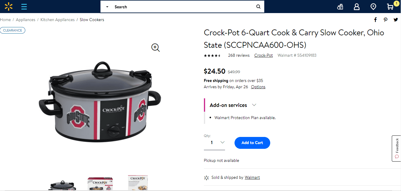 Product on Walmart site