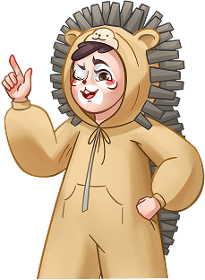 An illustration of a boy dressed as a hedgehog for a children's play