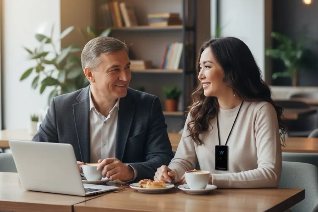 Партнер WebWellness проводит презентацию прибора БРТ Life Balance WebWellness в кафе