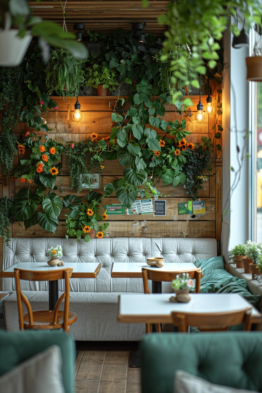 Растения на стенах в ресторане