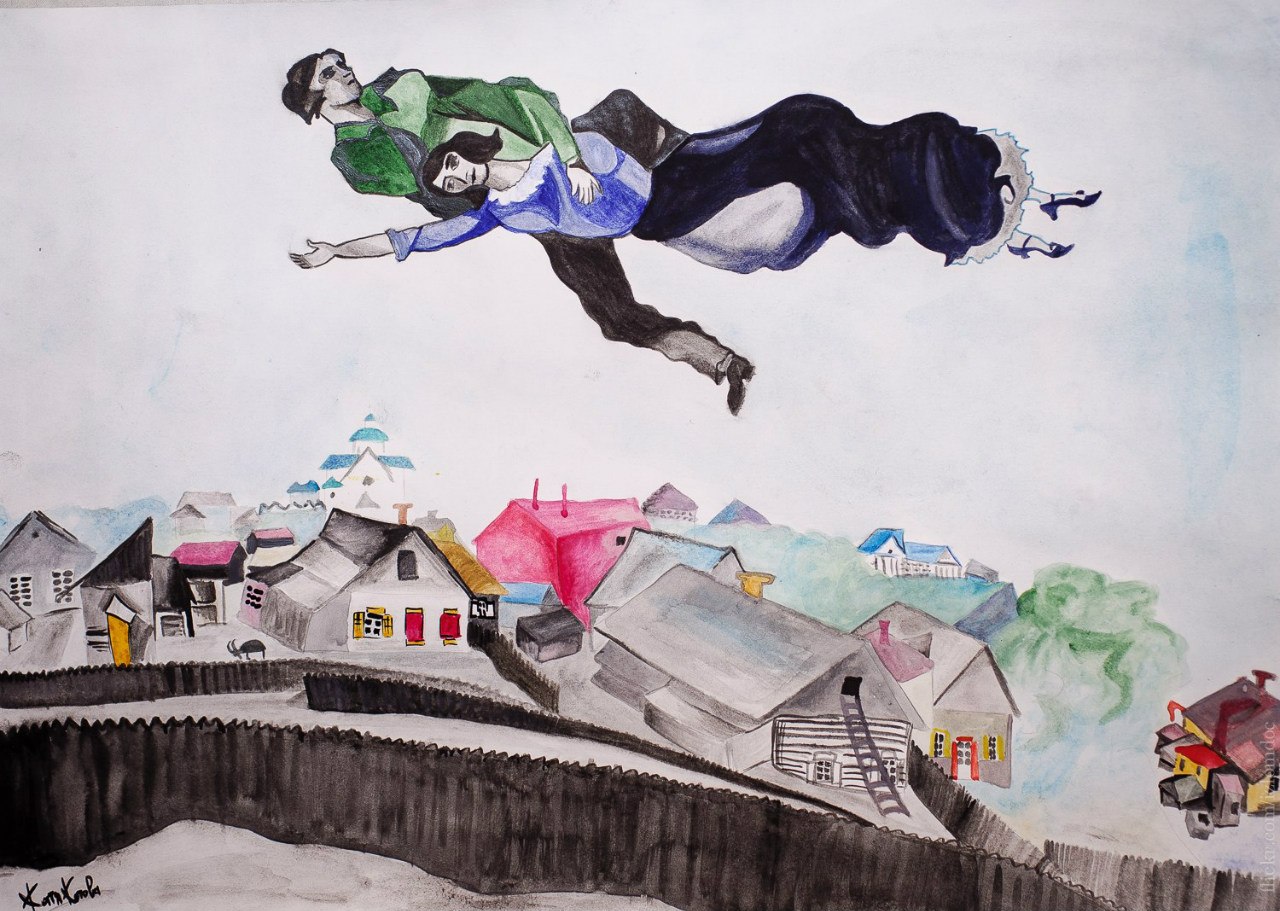 Шагал новосибирск. Картина марка Шагала над городом.