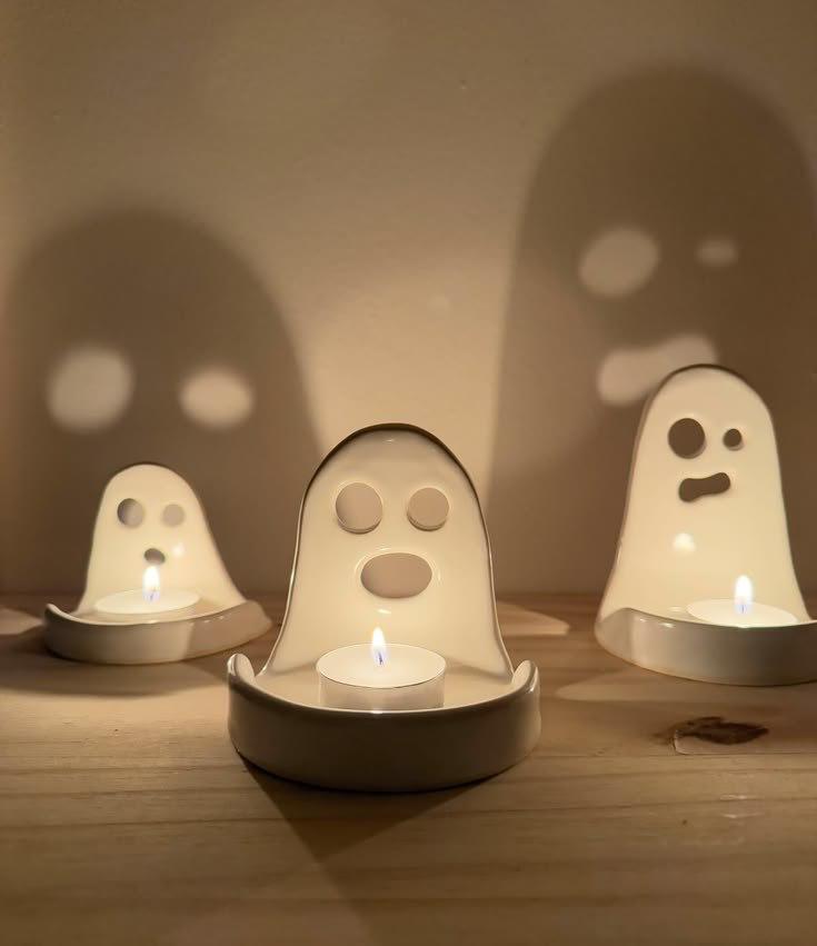 Halloween ceramic ghost candleholders