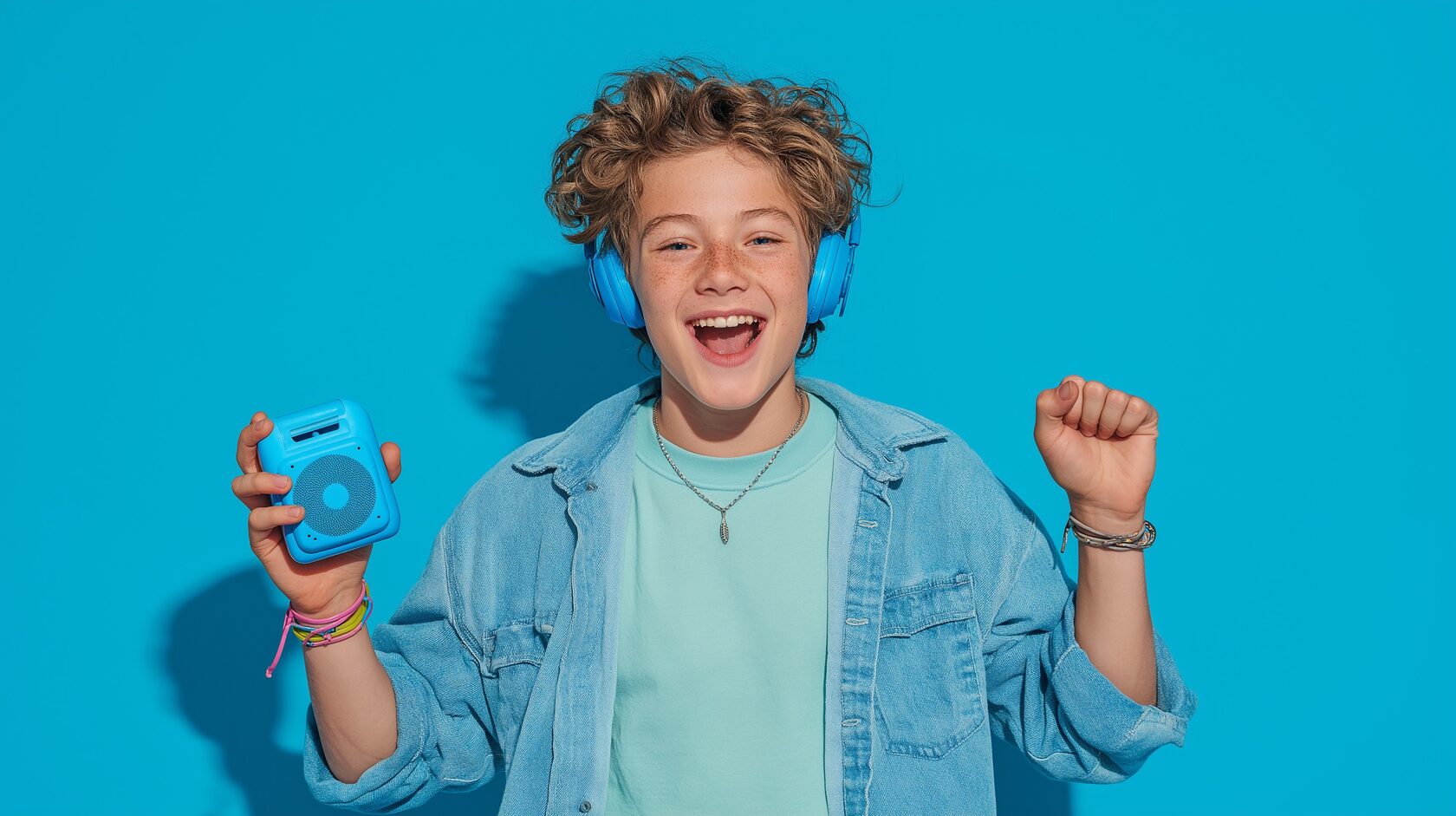 Мальчик в наушниках с колонкой — персональная песня на день рождения сыну