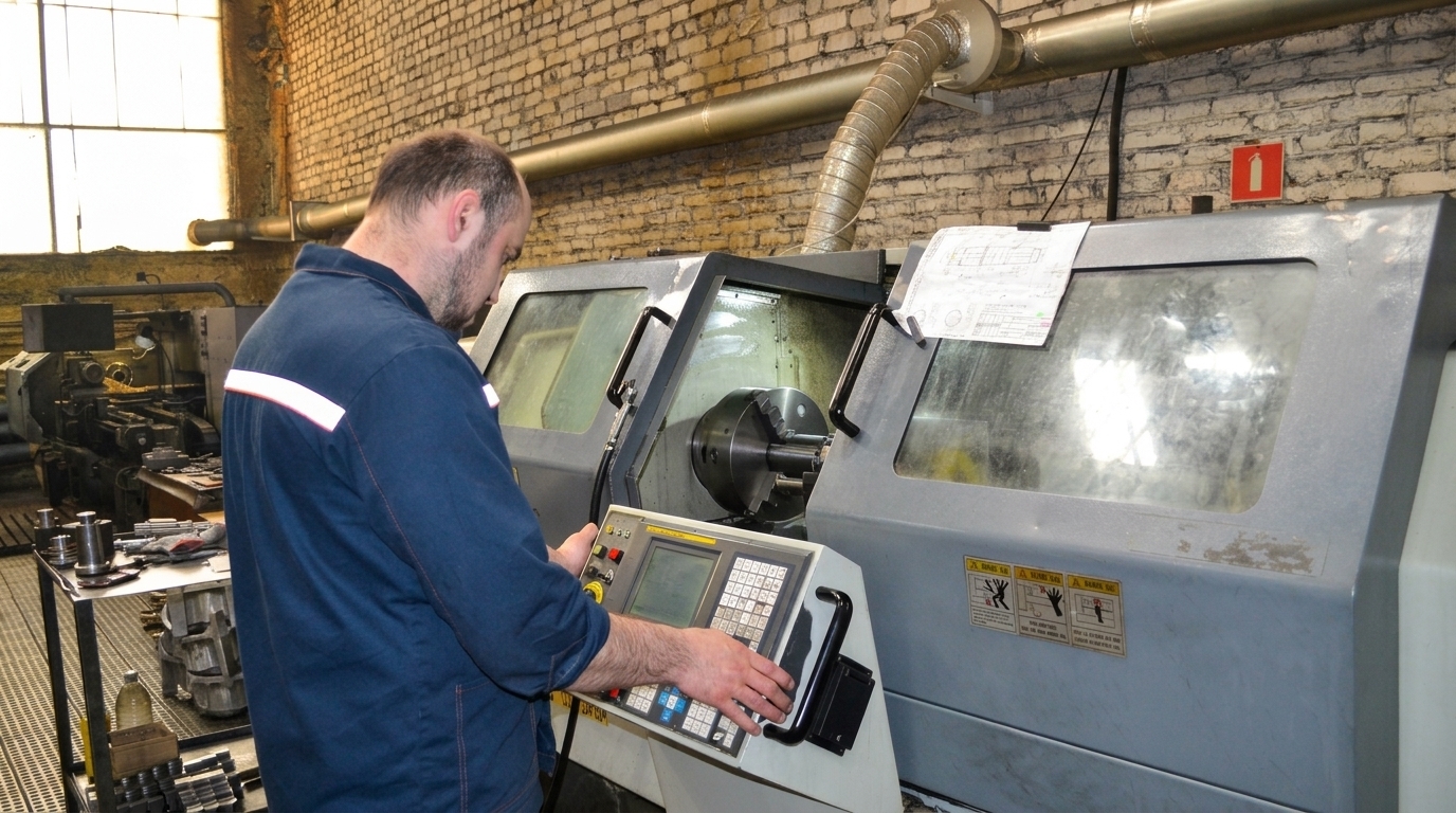 Токарь 3-го разряда за работой