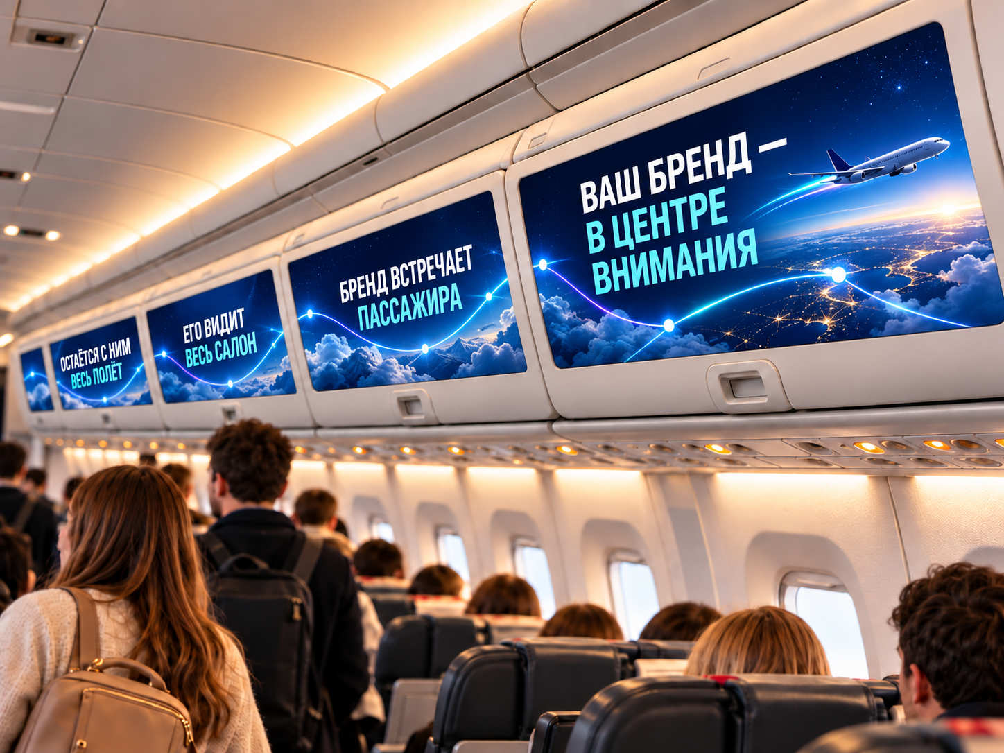 Брендирование дверец багажных полок в салоне самолёта